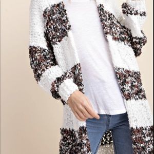 NEW! Soft cardigan. White w/stripes. Size S/M